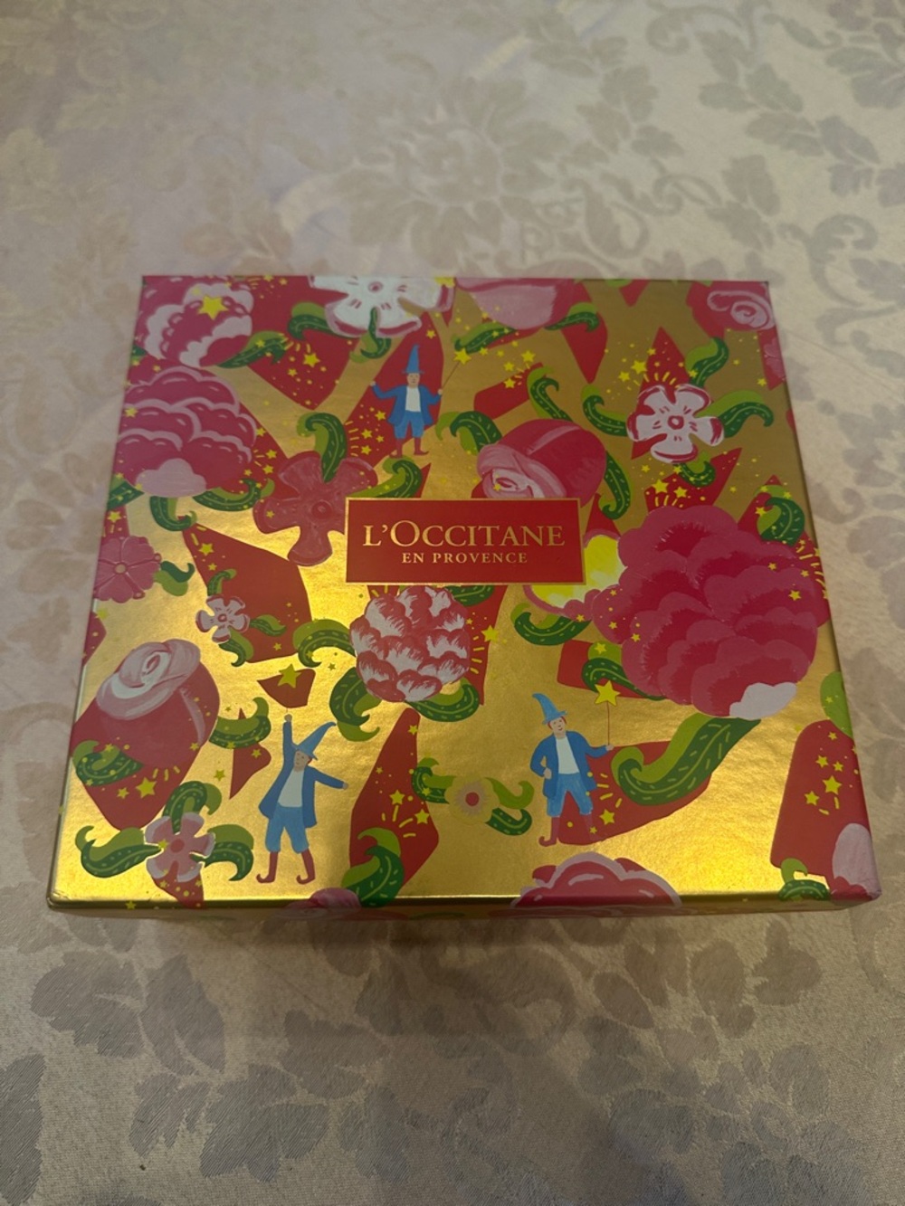 NWOT L'OCCITANE Gold Gift Box with Pink Floral Accents  $145 of new products